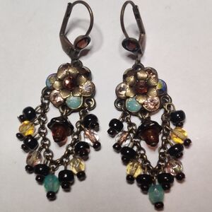 Victorian Style Floral Dangle Earrings Signed Michal Negrin